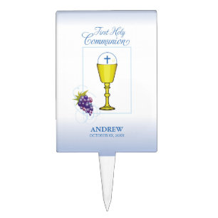 Boy First Communion, Chalice with Host and Grapes Cake Topper
