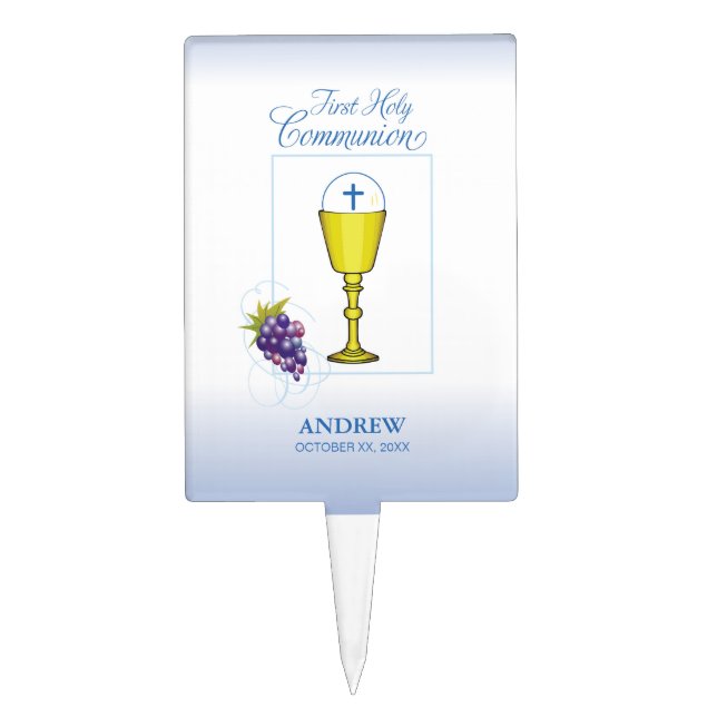 Boy First Communion, Chalice with Host and Grapes Cake Topper (Front)