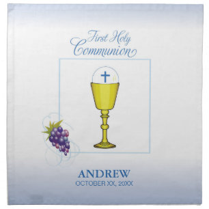 Boy First Communion, Chalice with Host and Grapes Cloth Napkin