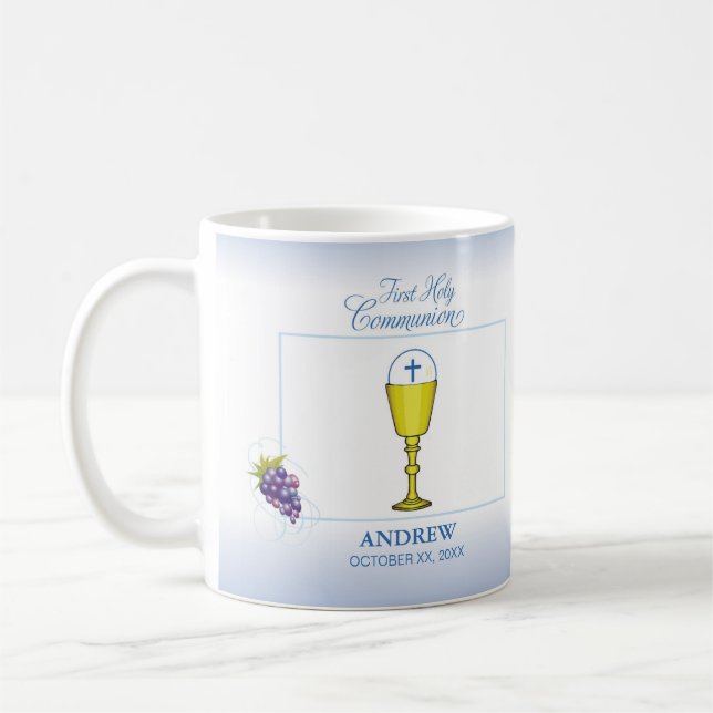 Boy First Communion, Chalice with Host and Grapes Coffee Mug (Left)