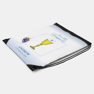 Boy First Communion, Chalice with Host and Grapes Drawstring Bag