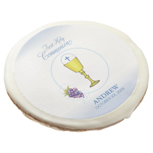 Boy First Communion Chalice with Host and Grapes Sugar Cookie