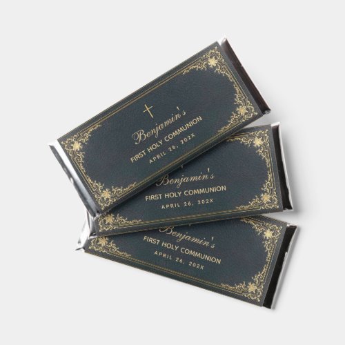 Boy First Communion Elegant Vintage Blue Gold Hershey Bar Favors