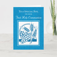 Boy First Communion Wheat, Grapes Blue