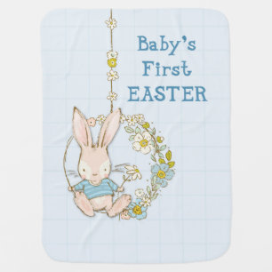 Boy First Easter Bunny on Flower Swing Baby Blanket