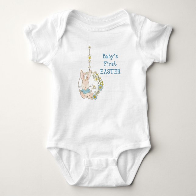 Boy First Easter Bunny on Flower Swing Baby Bodysuit (Front)