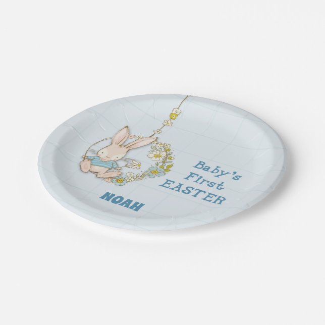 Boy First Easter Bunny on Flower Swing Paper Plates (Angled)