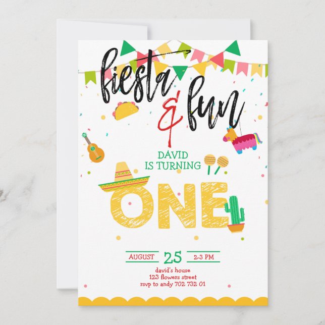 Boy First Fiesta Birthday Invitation (Front)