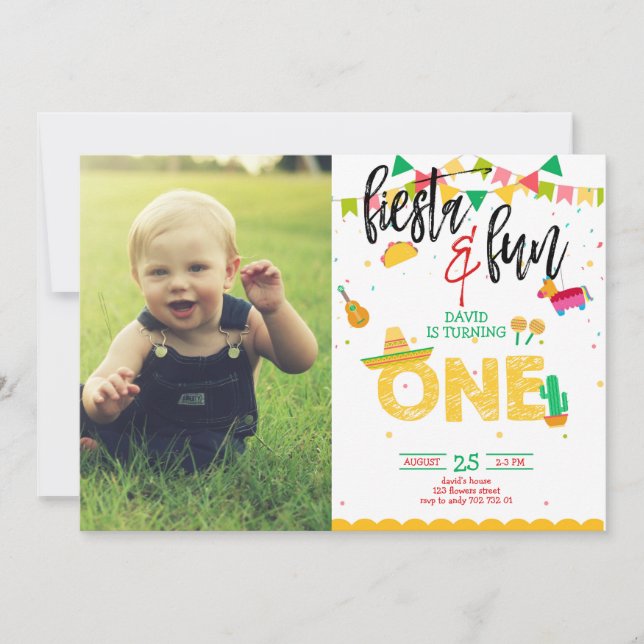 Boy First Fiesta Birthday Photo Picture Invitation (Front)