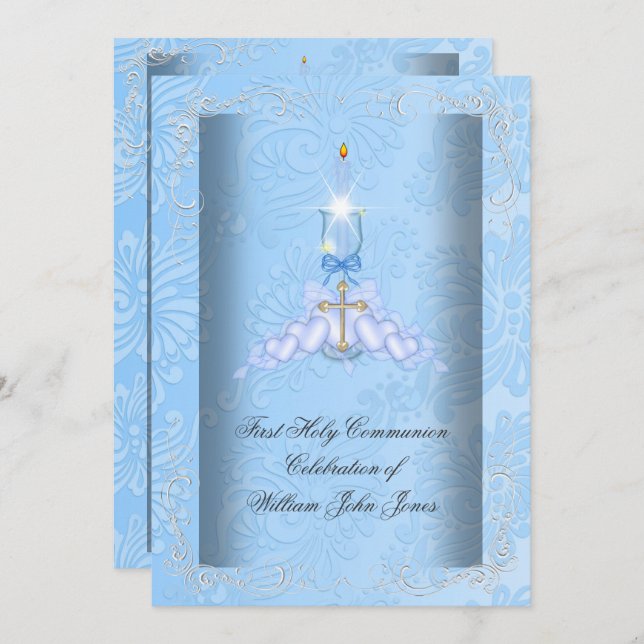 Boy First Holy Communion Blue Boys Invitation (Front/Back)