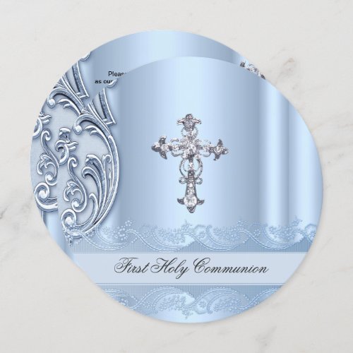 Boy First Holy Communion Blue Confirmation ab Invitation
