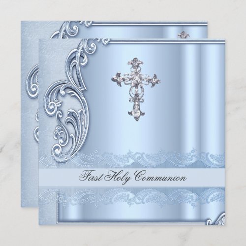 Boy First Holy Communion Blue Confirmation Invitation