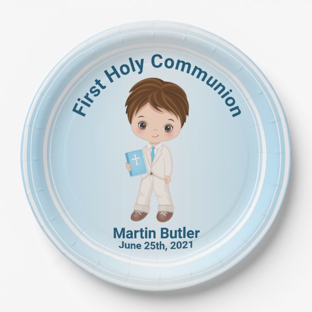 Boy First Holy Communion Paper Plate (Front)