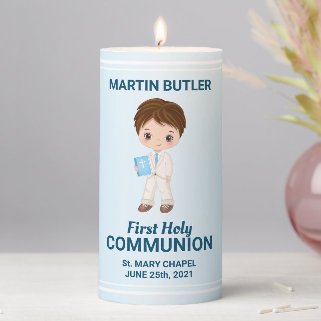 Boy First Holy Communion Pillar Candle (In Situ)