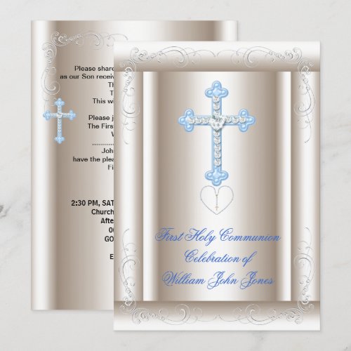 Boy First Holy Communion Sepia Blue Cards