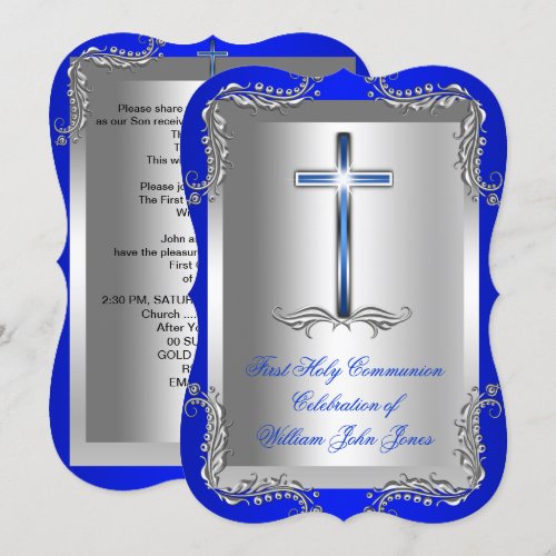 Boy First Holy Communion Silver Royal Blue 2T Announcement
