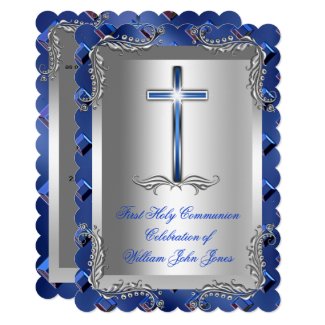 Boy First Holy Communion Silver Royal Blue 2TS Card