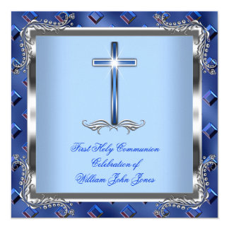 Boy First Holy Communion Silver Royal Blue 4 Card