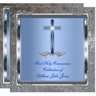 Boy First Holy Communion Silver Royal Blue 4M Card