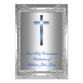 Boy First Holy Communion Silver Royal Blue Card