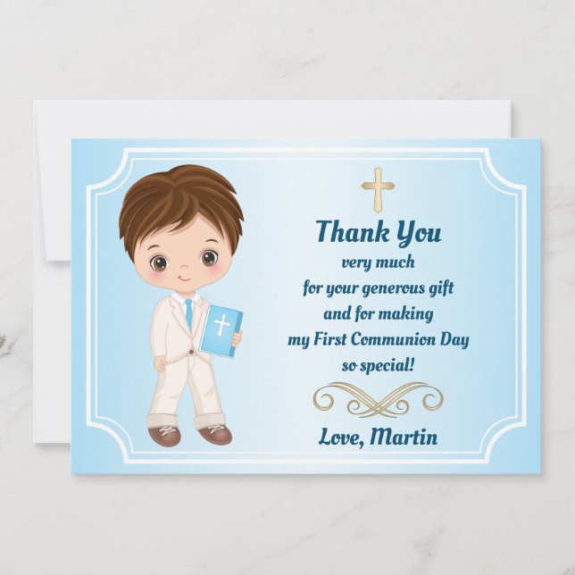Boy First Holy Communion Thank You Card (Front)
