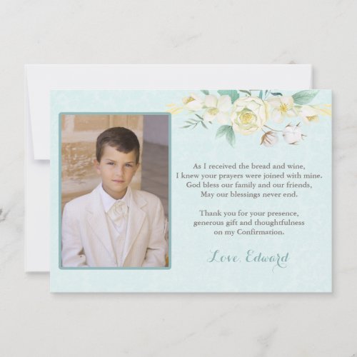 Boy First Holy Communion Thank You Card With Photo