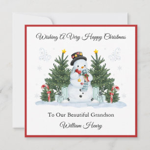Boy First Second Third Christmas Snowman Card