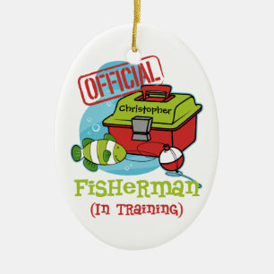 Boy Fisherman In Training Ceramic Ornament