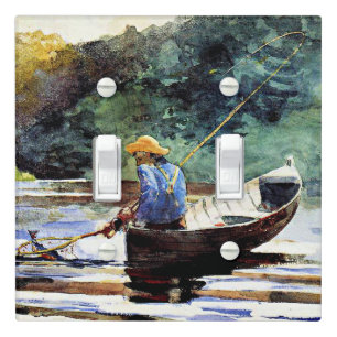 Boy Fishing, artwork by Winslow Homer Light Switch Cover