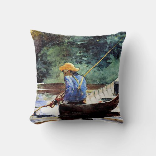 Boy Fishing artwork by Winslow Homer Throw Pillow