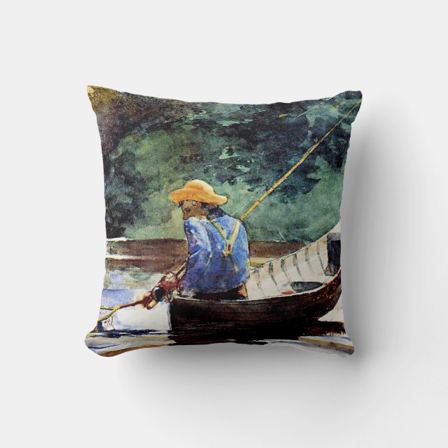 Boy Fishing, artwork by Winslow Homer Throw Pillow (Front)