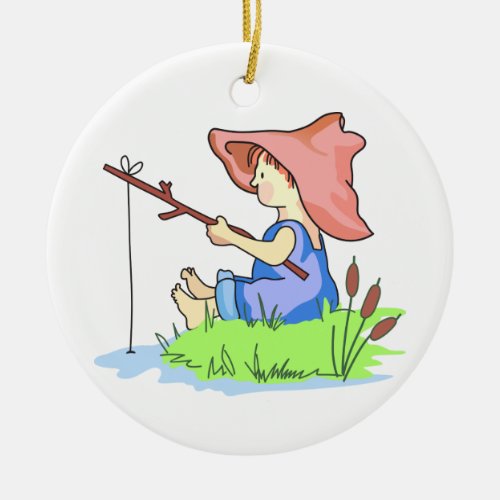 Boy Fishing Ceramic Ornament