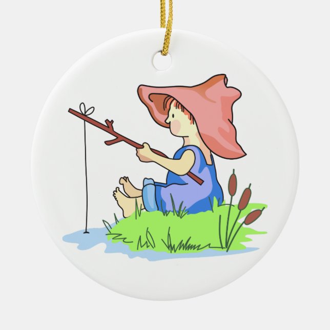 Boy Fishing Ceramic Ornament (Front)