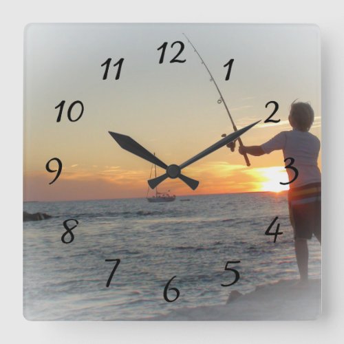 Boy Fishing off Ocean Pier Clock