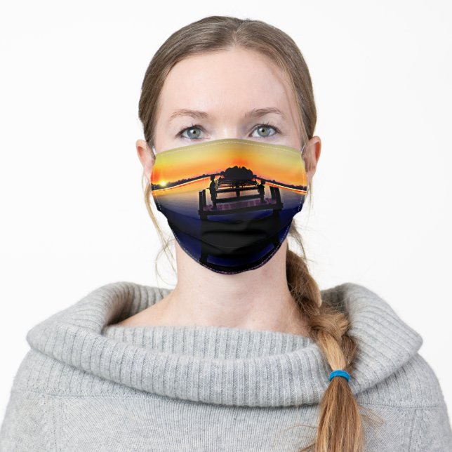 Boy fishing on pier adult cloth face mask (Worn)