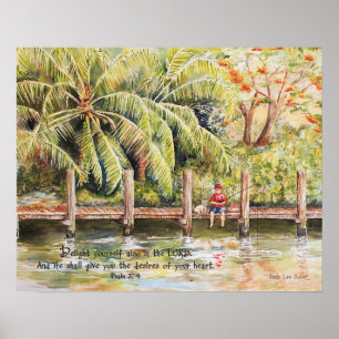 Boy Fishing with Dog Psalm 37:4 Poster