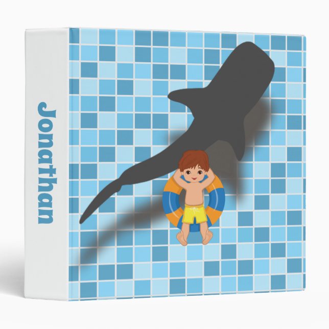 Boy Floating in Pool with Whale Shark 3 Ring Binder (Front/Spine)