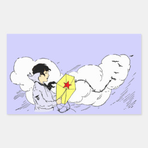 Boy Flying a Kite Vintage Art Sticker