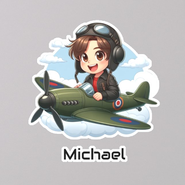  Boy Flying Airplane Clouds Fun Kids Personalized Sticker (Creator Uploaded)