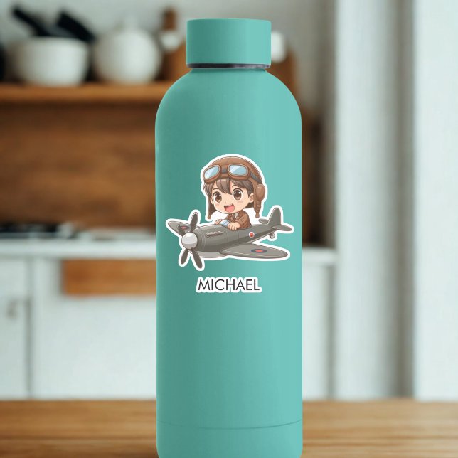 Boy Flying Airplane Cute Kids Personalized Sticker (Creator Uploaded)