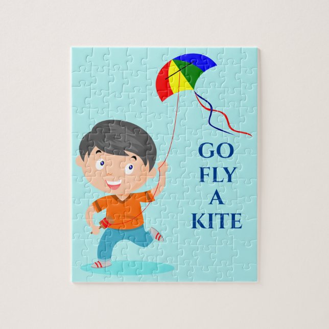 Boy flying kite puzzle. jigsaw puzzle (Vertical)