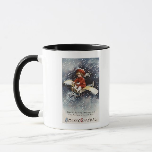 Boy Flying Make-Shift Airplane Mug (Left)