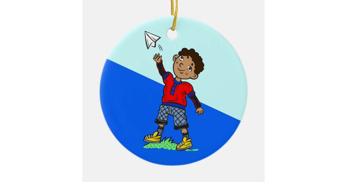 Boy Flying Paper Airplane Ceramic Ornament Zazzle