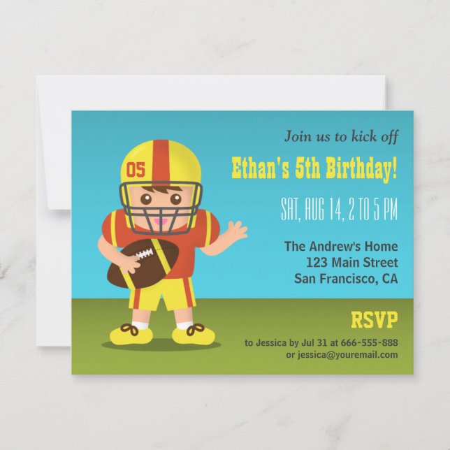 Boy Football Birthday Party Invitations (Front)