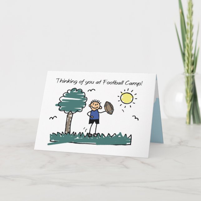 Boy Football Camp Stick Figure Thinking of You Card (Front)