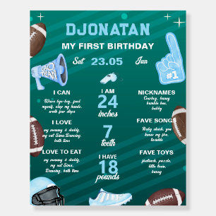 Boy Football First Birthday Milestones Sign