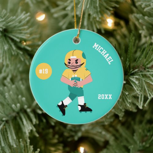 Boy Football Player Name Jersey Number  Year Ceramic Ornament