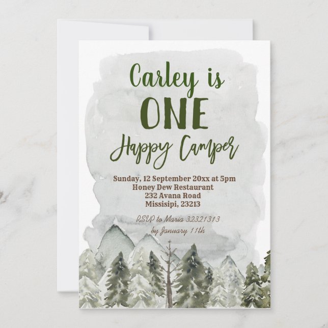 Boy Forest Camping First Birthday Invitation (Front)