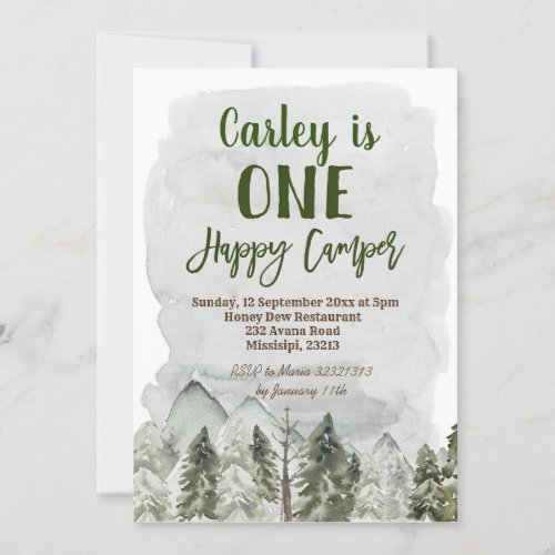 Boy Forest Camping First Birthday Invitation