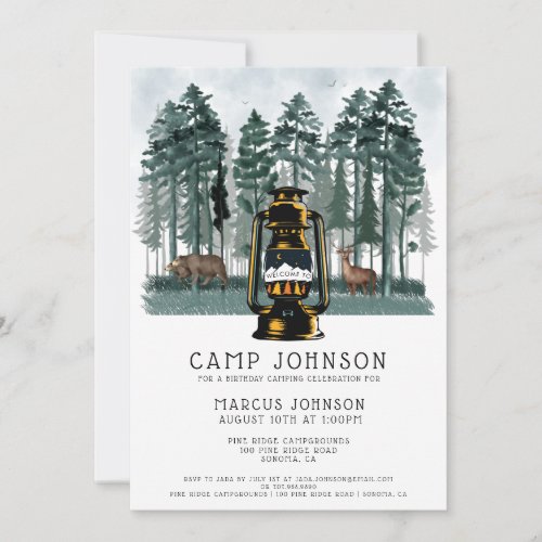 Boy Forest Woodland Camping Birthday Party Invitation